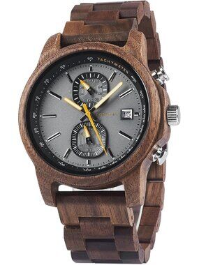 Men's Grey Analog Quartz Ultra-Light Luminous Chronograph Casual Wooden Watch